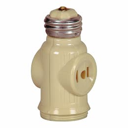 Eaton Wiring 660W Socket Adapter, Medium Base w/2 Receptacles, Keyless, 125V, Ivory