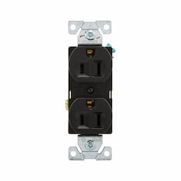 15A Receptacle, Flush Strap, Comm. Grade, 2-Pole, 3-Wire, 125V, BK