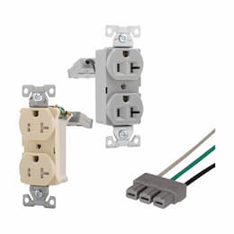 15A Duplex Receptacle, Straight, Nylon, 2-Pole, 3-Wire, 125V, Ivory