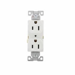 15 Amp Duplex Receptacle w/ No Ears, 2-Pole, 3-Wire, 125V, #14-#10 AWG, White