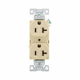 20A Duplex Receptacle, Straight, 2-Pole, 3-Wire, 125V, Ivory