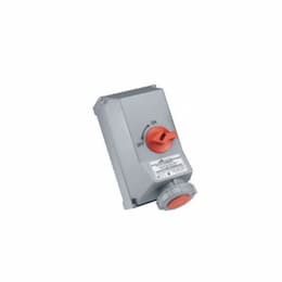 30 Amp Pin and Sleeve Mechnical Interlock w/ Breaker & Panel, 3-Pole, 4-Wire, 480V, Red