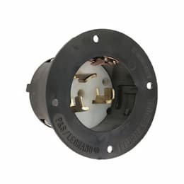 50 Amp Locking Flanged Inlet, 2-Pole, 3-Wire, #10-6 AWG, 480V, Black