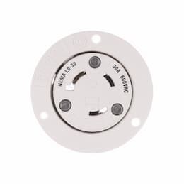 30 Amp Flanged Outlet, NEMA L9-30, 600V, Black/White