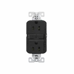 15A Slim GFCI Receptacle Outlet, #14-10 AWG, 125V, Black