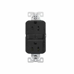 15A Slim GFCI Receptacle Outlet w/ Wallplate, #14-10 AWG, 125V, Black