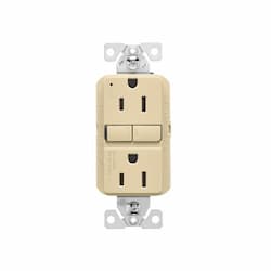 15A Slim GFCI Receptacle Outlet, #14-10 AWG, 125V, Ivory