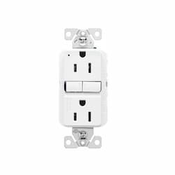 15A Slim GFCI Receptacle Outlet, #14-10 AWG, 125V, White