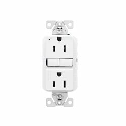 15A Slim GFCI Receptacle Outlet, #14-10 AWG, 125V, White, 3 Pack