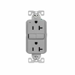 20A Slim GFCI Receptacle Outlet, #14-10 AWG, 125V, Gray