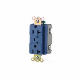 20 Amp Duplex Receptacle w/LED Indicators & Switched Alarm, Commercial Grade, Blue