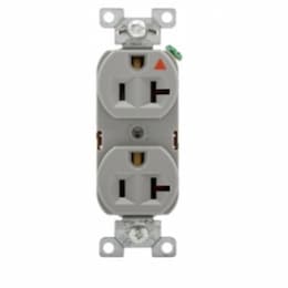 20 Amp Premium Duplex Receptacle, Isolated Ground, Industrial Grade, Grey