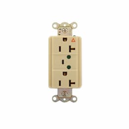 20 Amp Duplex Receptacle w/LED Indicators & Switched Alarm, Commercial Grade, Ivory