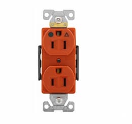 15 Amp Duplex Receptacle, Standard Size, Isolated Ground, Orange