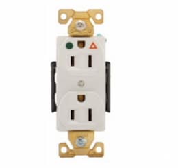 15 Amp Duplex Receptacle, Standard Size, Isolated Ground, White