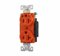 20 Amp Duplex Receptacle, NEMA 5-20R, Isolated Ground, Orange