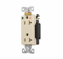 20 Amp Decora Duplex Receptacle w/ Terminal Guards, Isolated Ground, Ivory