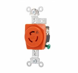 15 Amp Single Receptacle, Locking, Isolated Ground, 125V, Orange