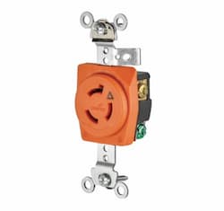 15 Amp Single Receptacle, Locking, Isolated Ground, 250V, Orange