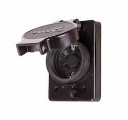 20 Amp Locking Receptacle, Watertight, NEMA L15-20, 250V, Black