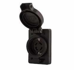 30 Amp Locking Receptacle, Watertight, NEMA L15-30, 250V, Black