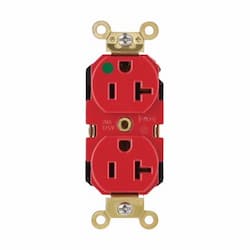 20A Hospital-Grade Duplex Receptacle, #10-14 AWG, 5-20R, 125V, Red