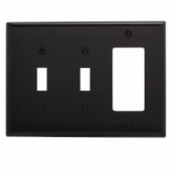 3-Gang Combination Wall Plate, 2 Toggle & Decora, Mid-Size, Black