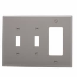 3-Gang Combination Wall Plate, 2 Toggle & Decora, Mid-Size, Gray