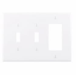 3-Gang Combination Wall Plate, 2 Toggle & Decora, Mid-Size, White