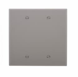 2-Gang Blank Wall Plate, Mid-Size, Polycarbonate, Gray