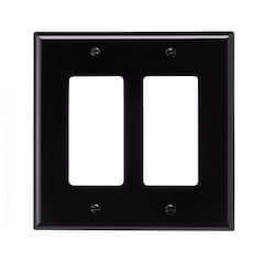 2-Gang Decora Wall Plate, Mid-Size, Polycarbonate, Black