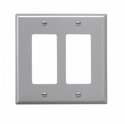 2-Gang Decora Wall Plate, Mid-Size, Polycarbonate, Gray