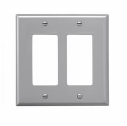 2-Gang Decora Wall Plate, Mid-Size, Polycarbonate, Grey