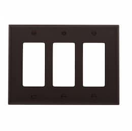 3-Gang Decora Wall Plate, Mid-Size, Polycarbonate, Brown