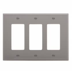 Eaton Wiring 3-Gang Decora Wall Plate, Mid-Size, Polycarbonate, Gray