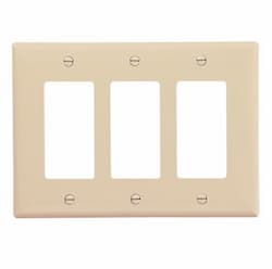 3-Gang Decora Wall Plate, Mid-Size, Polycarbonate, Ivory