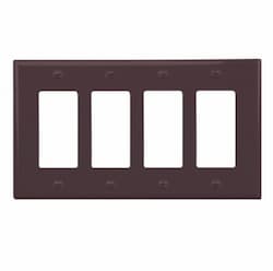 4-Gang Decora Wall Plate, Mid-Size, Polycarbonate, Brown