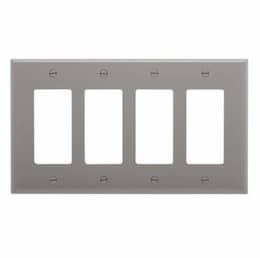 4-Gang Decora Wall Plate, Mid-Size, Polycarbonate, Gray