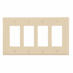 4-Gang Decora Wall Plate, Mid-Size, Polycarbonate, Ivory