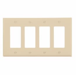 4-Gang Decora Wall Plate, Mid-Size, Polycarbonate, Ivory