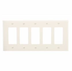 5-Gang Decora Wall Plate, Mid-Size, Polycarbonate, Almond