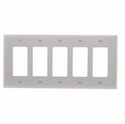 5-Gang Decora Wall Plate, Mid-Size, Polycarbonate, Gray