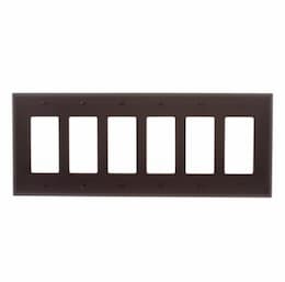 6-Gang Decora Wall Plate, Mid-Size, Polycarbonate, Brown