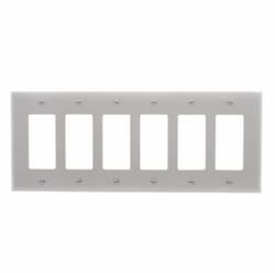 6-Gang Decora Wall Plate, Mid-Size, Polycarbonate, Gray