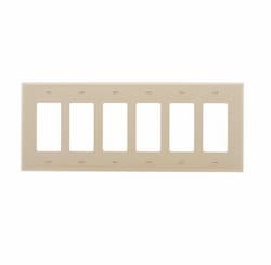 6-Gang Decora Wall Plate, Mid-Size, Polycarbonate, Ivory