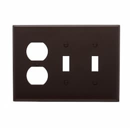 Eaton Wiring 3-Gang Combination Wall Plate, Mid-Size, 2 Toggles & Duplex, Brown