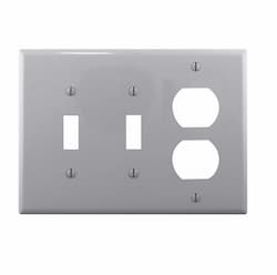 3-Gang Combination Wall Plate, Mid-Size, 2 Toggles & Duplex, Gray