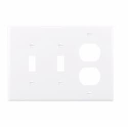 3-Gang Combination Wall Plate, Mid-Size, 2 Toggles & Duplex, White
