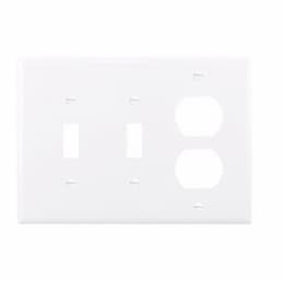 3-Gang Combination Wall Plate, Mid-Size, 2 Toggles & Duplex, White