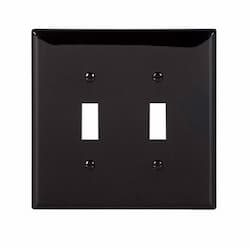 2-Gang Toggle Wall Plate, Mid-Size, Polycarbonate, Black